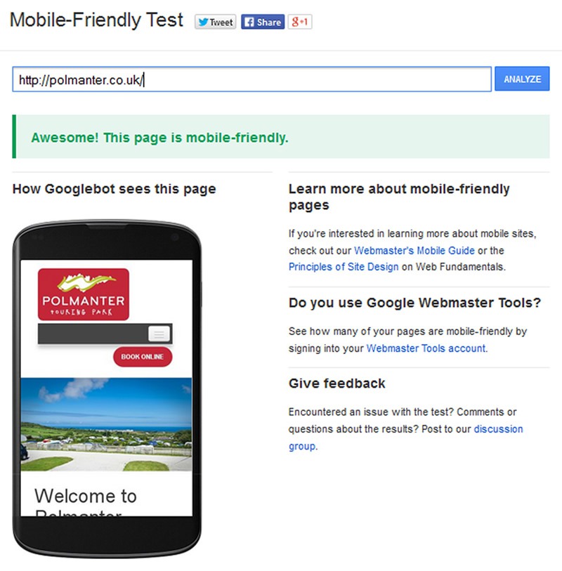 Mobile friendly test pass
