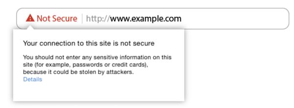 Screenshot of Google Chrome address bar showing a Not Secure notice
