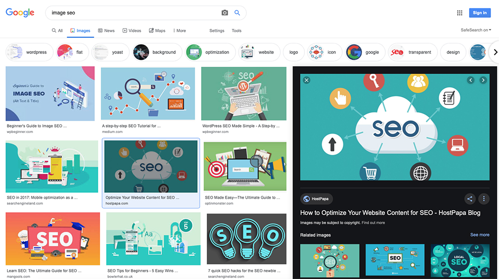 google image search preview box