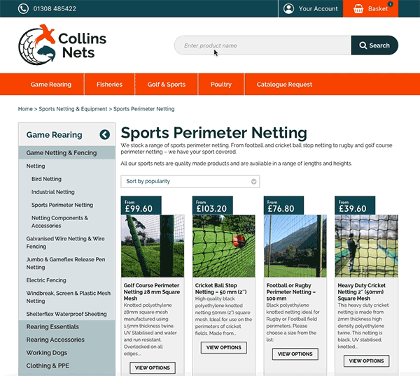 Collins Nets website search tool
