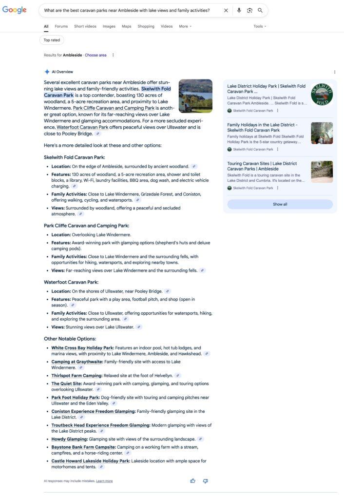 AI Overview - Best holiday Parks in Lake District